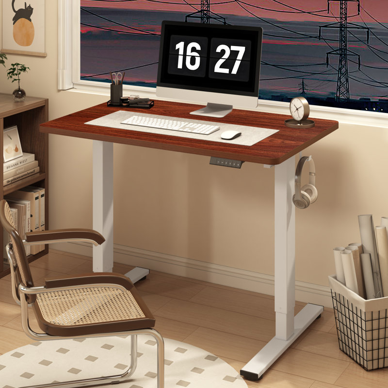 Bureau debout réglable Dojtcho Home Office, Acajou / blanc, H 47,6 po x l 40 po x P 24 po