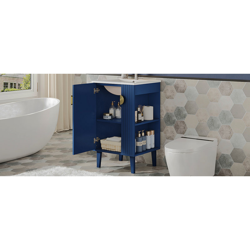 Meuble-lavabo de 20 po avec lavabo en céramique, Bleu
