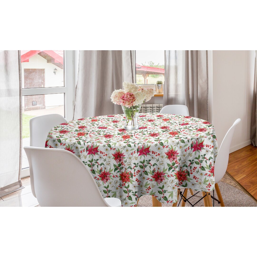 Runde Tischdecke, Weihnachten Blumen Knospen, Blumen, Grün Weiß Rosa