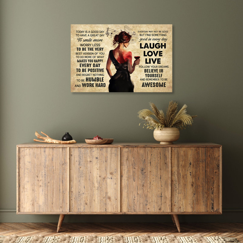 Awesome Girl - Live, Love, Laugh Gallery Wrapped Canvas - Inspirational Quotes And Sayings Home Decor, Beige And Black Home Decor