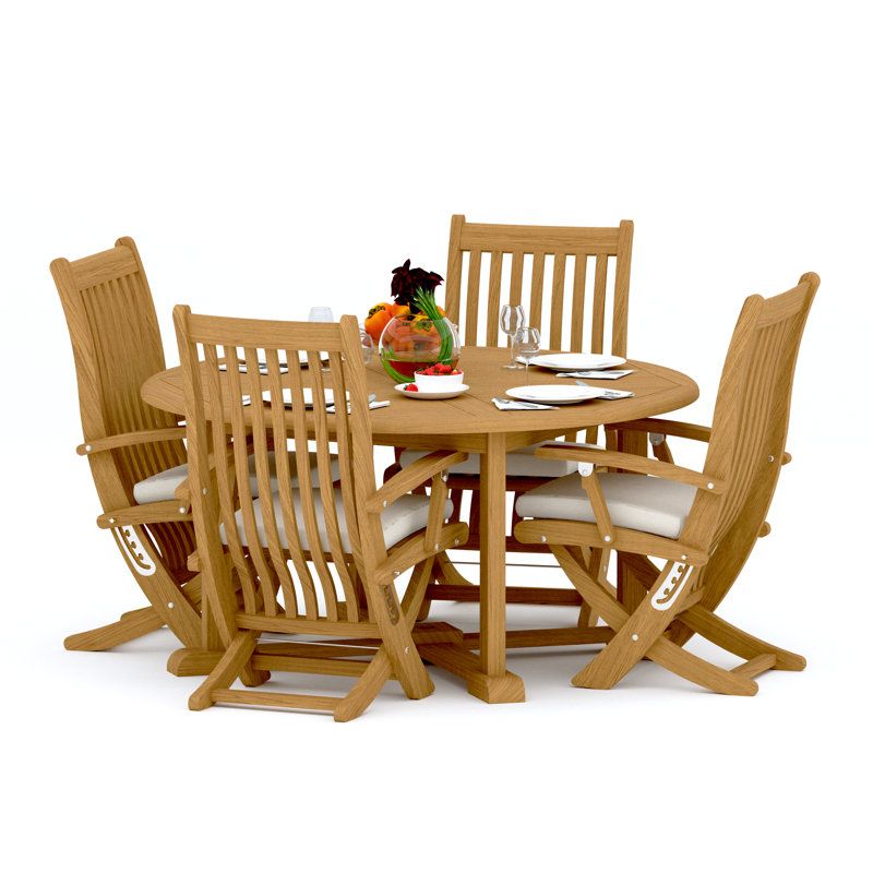 7 Pcs Grade-A Teak Wood Dining Set: 60" Round Table And 6 Warwick Reclining Arm Chairs #11Wa1206, 4