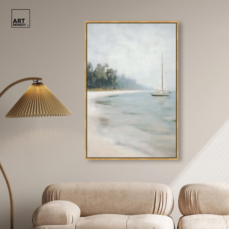 Décoration murale "White Sail II" par Art Remedy, cadre doré, 30 x 45, H 46 po x l 31 po, Encadrement doré