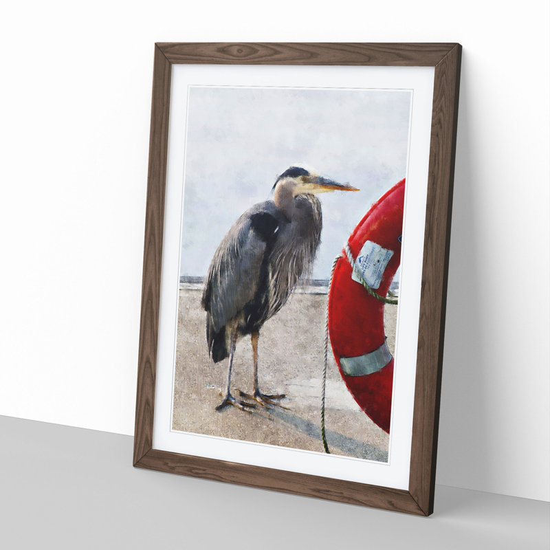 Blue Heron - Picture Frame Painting, Walnut Framed, 36cm H x 27cm W x 2cm D