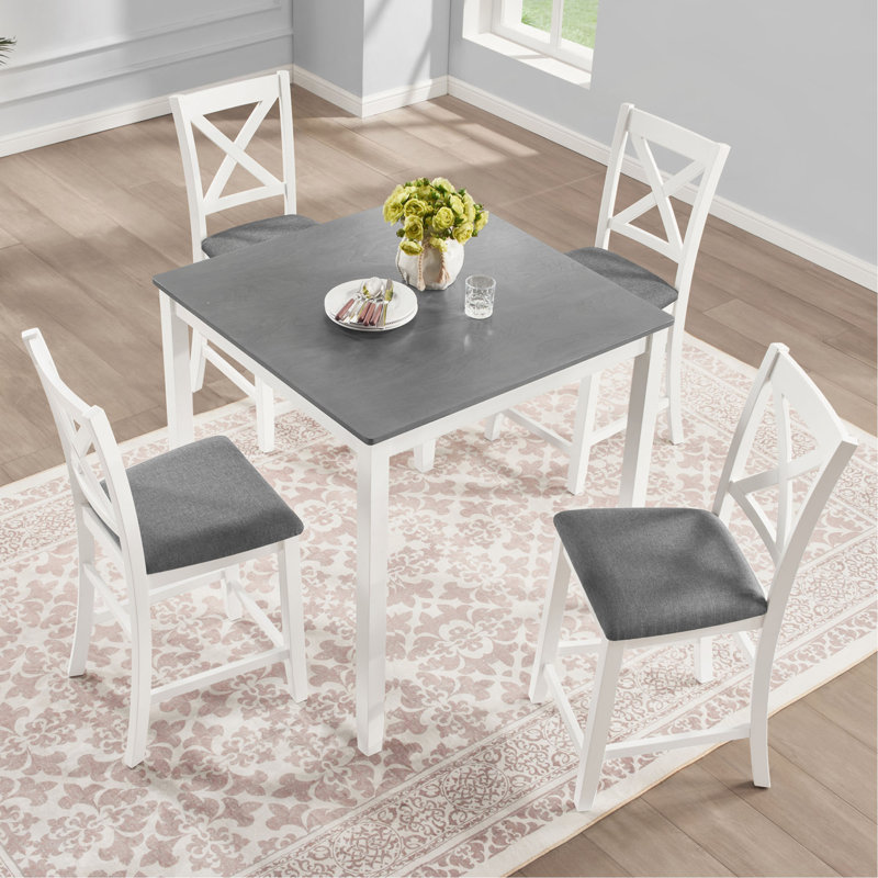 Ensemble de table de salle à manger 5 pièces à hauteur de comptoir avec 4 chaises, ensemble de table de salle à manger en bois classique pour 4 personnes, ensemble de table de salle à manger moderne et simple pour 4 personnes