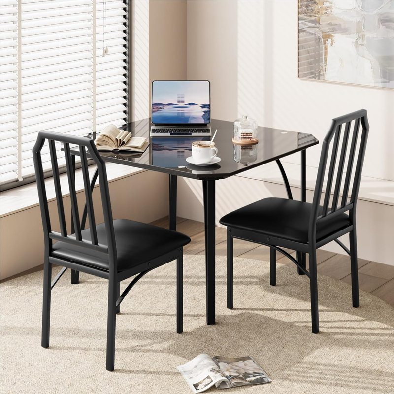 Dining Table Set, Kitchen Table And Chairs With Padded Seats, Dining Room Table Set With Angular Design For Small Space, Home Kitchen, Apartment