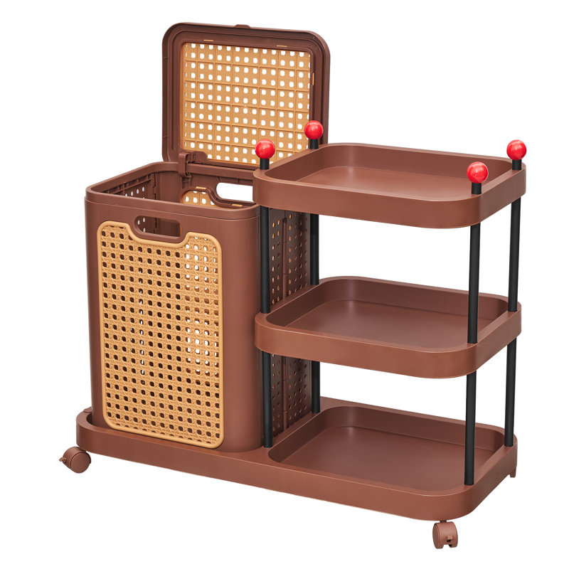Rolling Laundry Hamper with Storage Shelves, Removable Foldable Laundry Basket Cart on Wheels, Space-Saving Laundry Room Organizer for Bathroom, Bedroom and Apartment