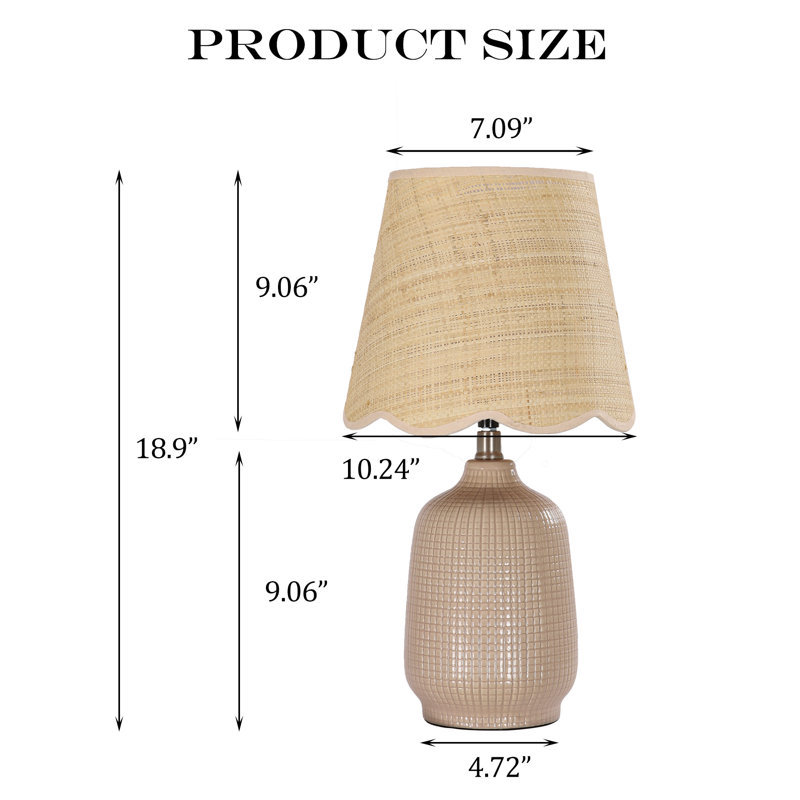 Lampe de table en céramique avec abat-jour festonné Kokeno, Gris