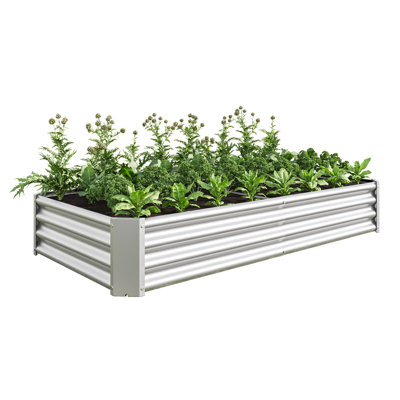 Lit de jardin surélevé en métal argenté 6 × 3 × 1 pi, jardinière rectangulaire ondulée pour plantes, légumes et fleurs