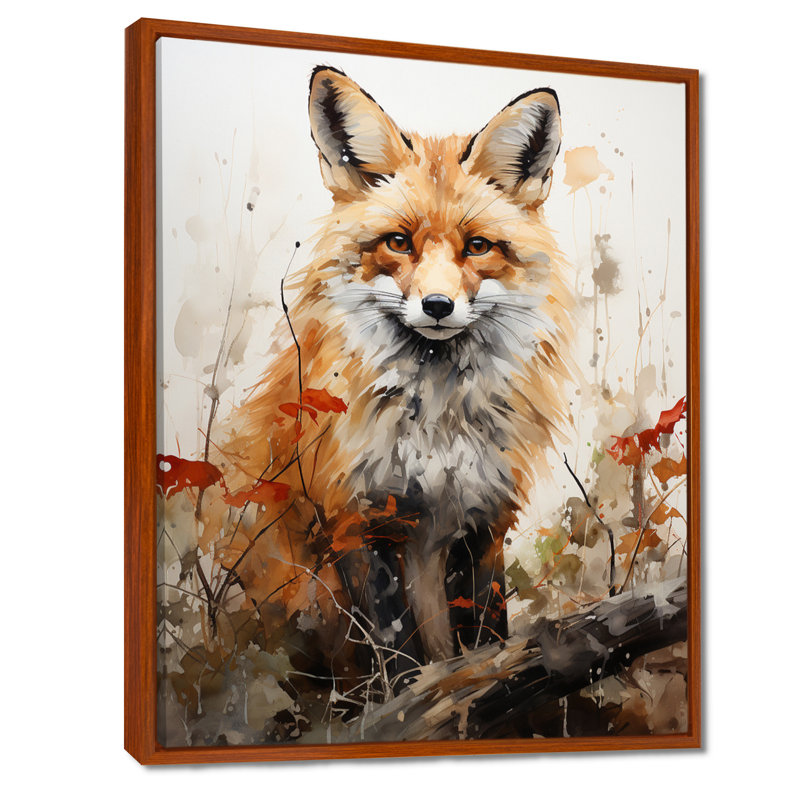 Fox Wilderness Observer - Art mural de renard pour le salon, H 20 po x l 12 po x P 1 po, Cadre flottant brun