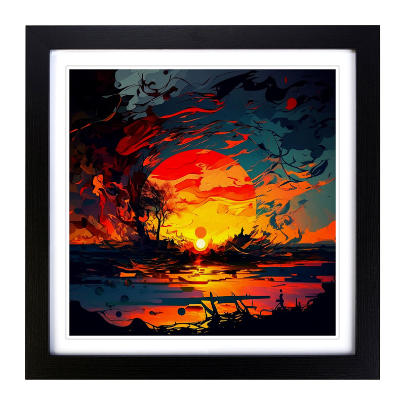 Sunset Expressionism - Single Picture Frame Print on Wood, Black