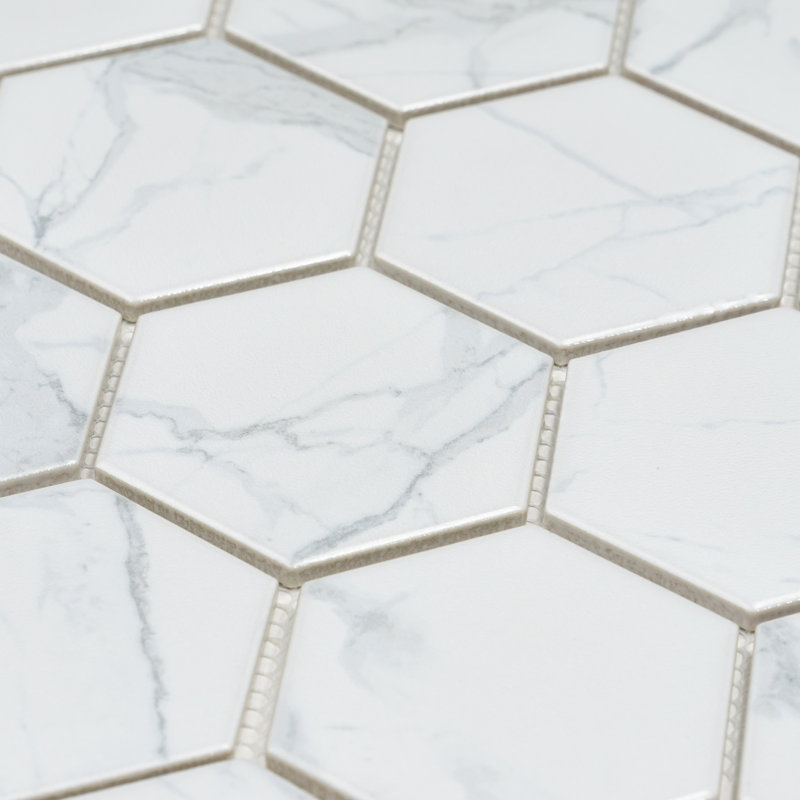 Statuario 3" x 3" Hexagon Marble Look Porcelain Mosaic Tile