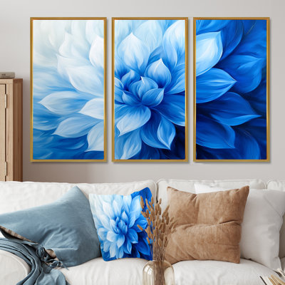 Velours bleu fleurs de cactus IV - ensemble de décoration murale cactus floral