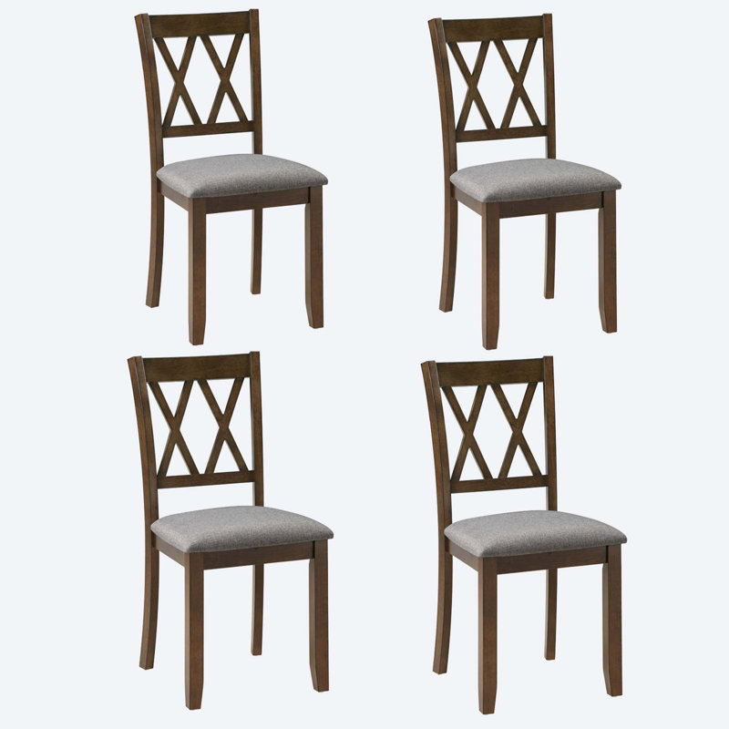 Ensemble de 4 chaises de salle à manger ergonomiques en bois avec assise rembourrée en lin