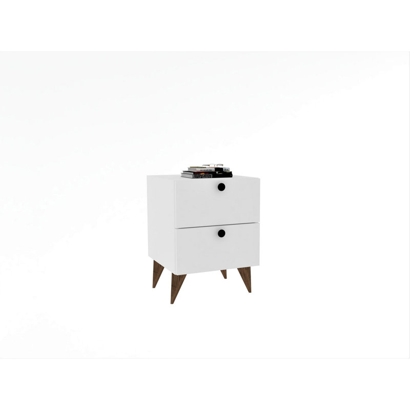 Orinda 40cm W Solid + Manufactured Wood Bedside Table, White/Brown