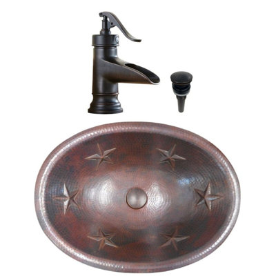 Lavabo pour salle de bain ovale en cuivre 19 po, robinet inclus
