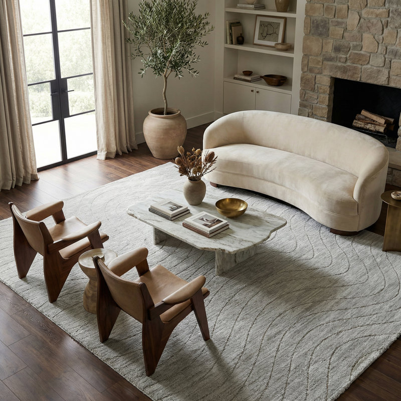 Rug Branch Rahil 7' x 10' (6'7" x 9'6") Grey/Cream Abstract Indoor Area Rug, Comtemporary, Medium Pile, Stain-Resistant Carpet - Living Room, Bedroom, Dining Room, and Kitchen