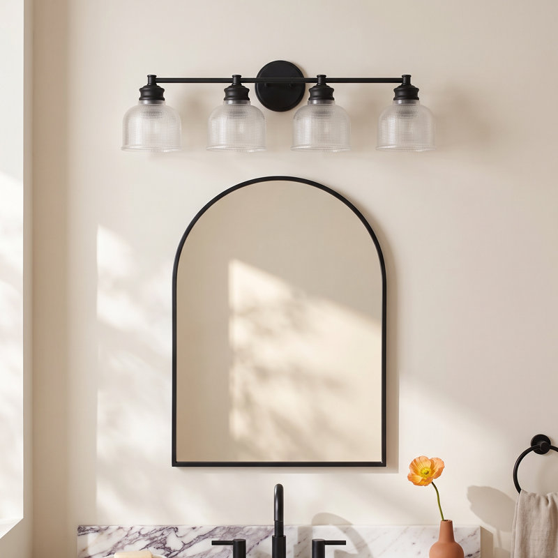 Besima 4-Light Hammered Glass Dimmable Vanity Light, Matte Black