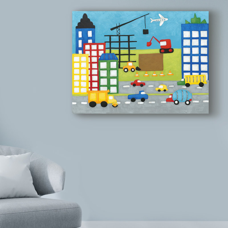 « contes construction site », art sur toile, H 24 po x l 32 po x P 2 po