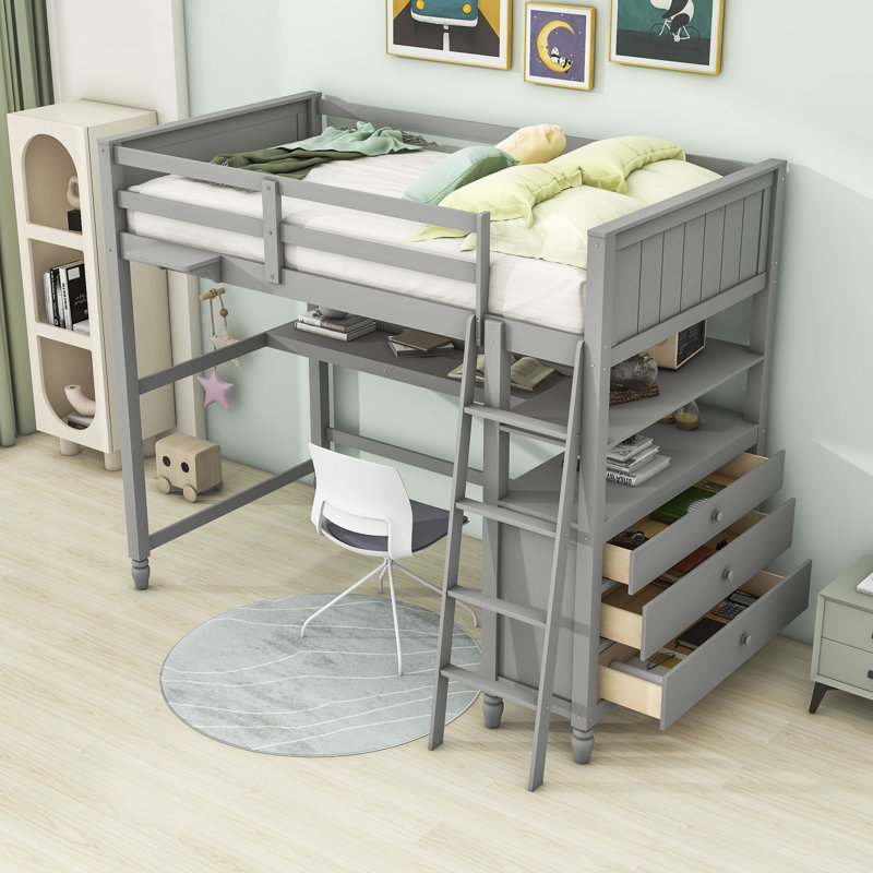 Ditsa Kids Twin Loft Bed, Gray