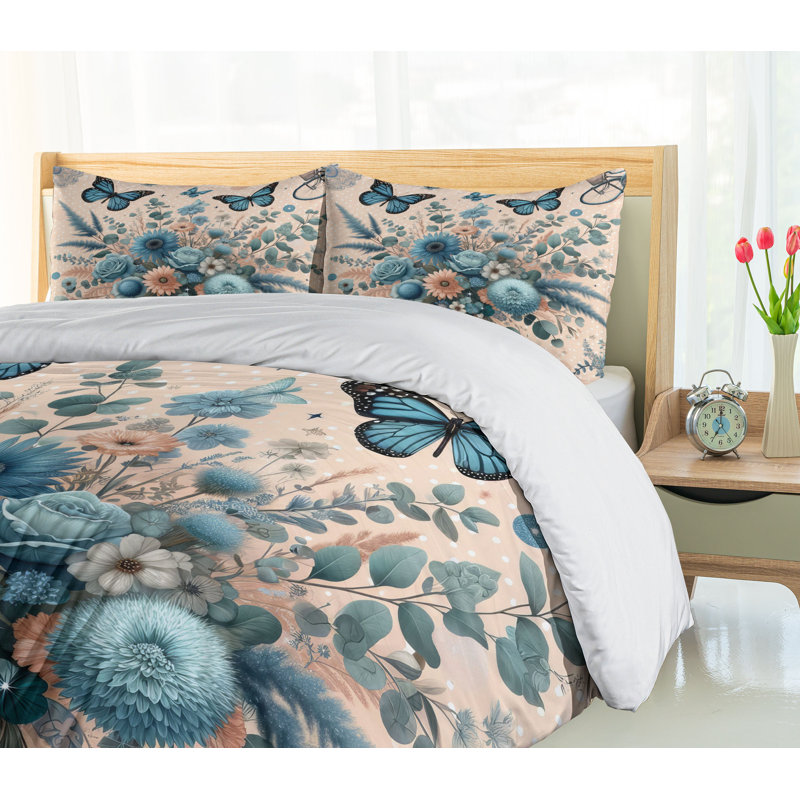 Floral Eucalyptus Duvet Cover, Queen Duvet Cover + 2 Standard Shams