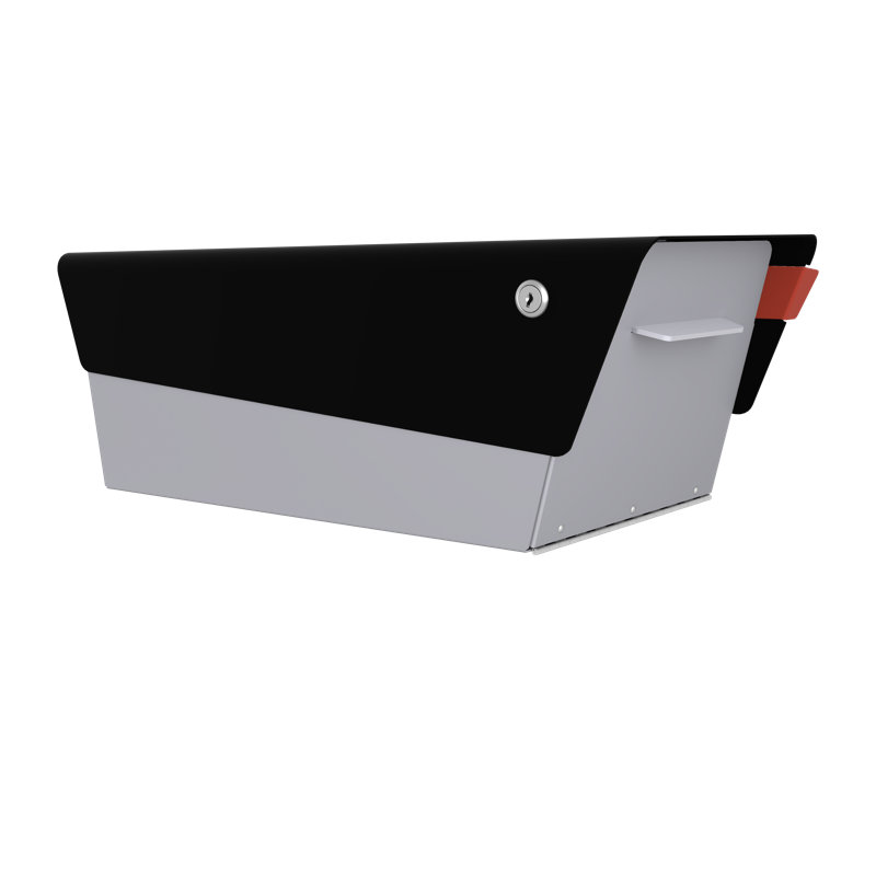Modern Post Mounted Mailbox with Lock, Silver/Black
