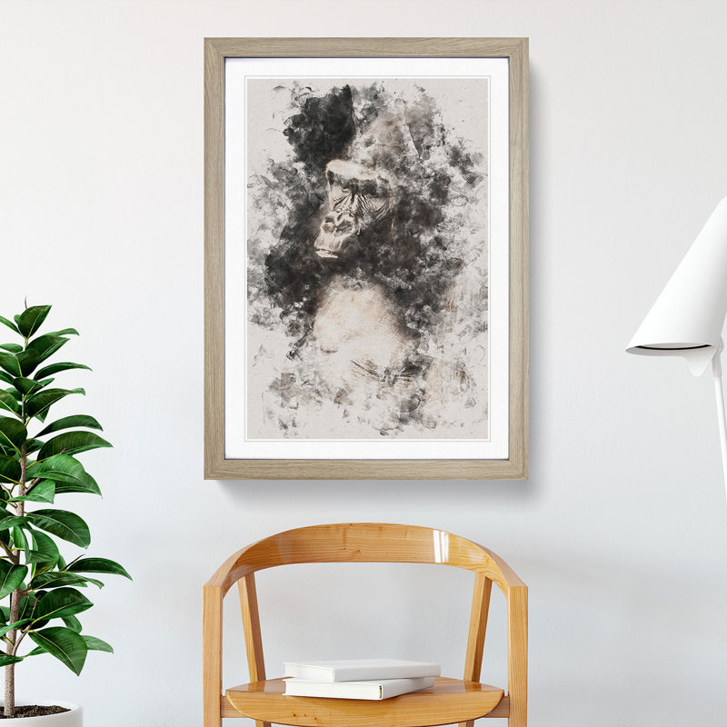 Mighty Silverback Gorilla - Picture Frame Painting Print, 45cm H x 33cm W x 2cm D, Oak Framed