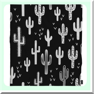 Western Cactus Cozy Flannel Throw - Soft, Warm, and Decorative Blanket for Baby, Toddler, Dog, or Cat - Black and White Seamless Design