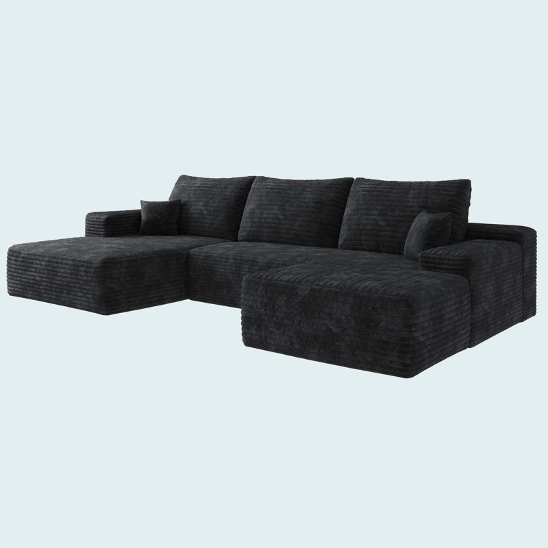 Cloud Sectional Sofa With 1 Ottoman, Modern Minimalist Upholstered Couches, Comfort U Shaped Sofa For Living Room, Deep Seat Corner Couch
