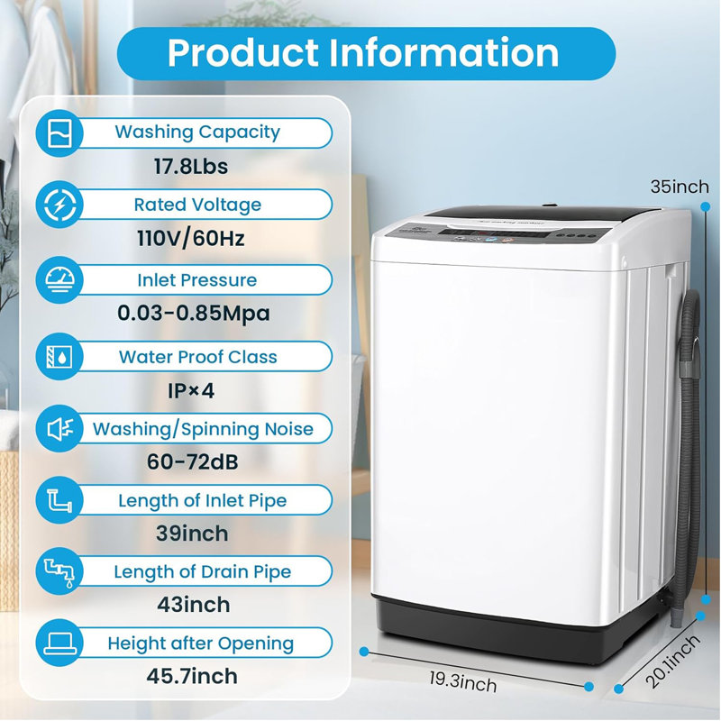 DreamDwell Home 2.4 Cubic Feet cu. ft. High Efficiency Portable Washer with Child Safety Lock, White