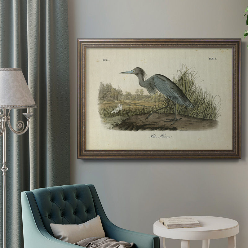 «Blue Heron» par John Audubon - peinture sur toile encadrée, H 18 po x l 27 po