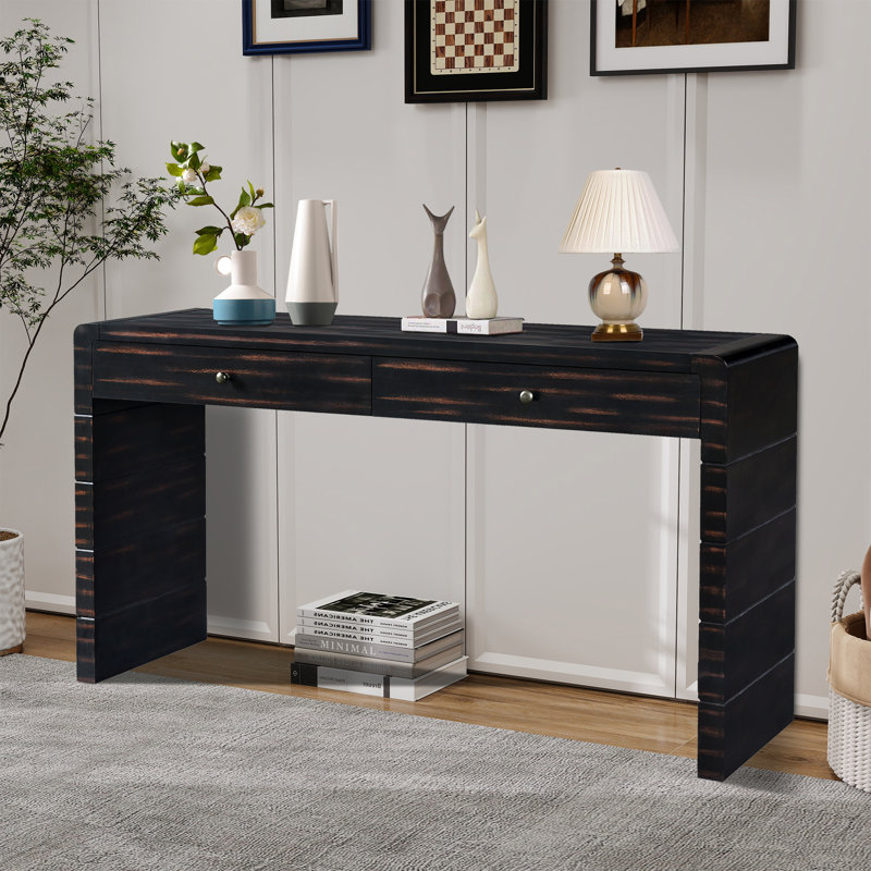 Console en bois avec 2 tiroirs, Noir