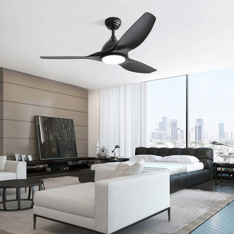 52 Inch Ceiling Fan With Light And 6-Speed Remote Control 3 ABS Fan Blades White For Bredoom Patio, Black