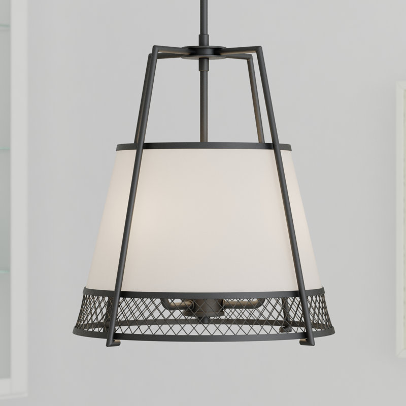 Benton 16.75" Matte Black Industrial Pendant with White Linen Shade