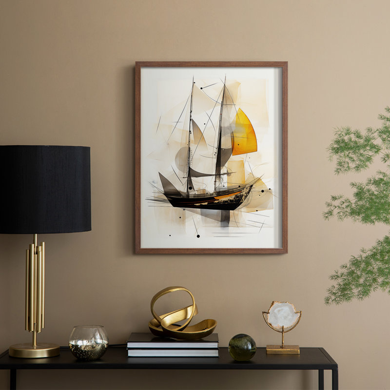 NAUTICAL Series CCCCLIIII - Impression encadrée de qualité supérieure - Prêt à être accroché - Aucun clou requis, Noyer