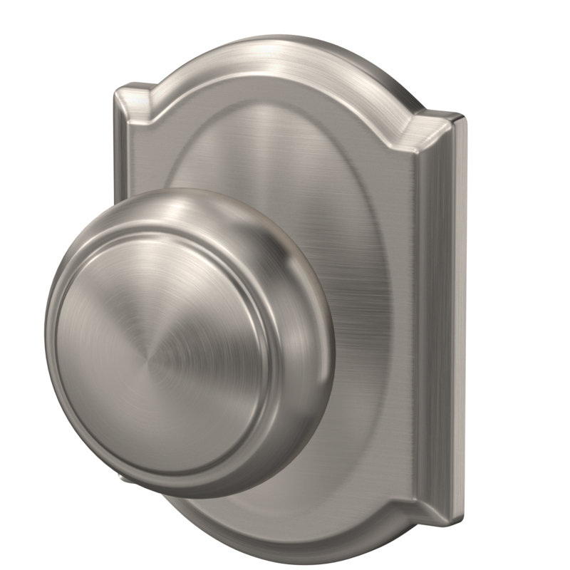 Custom Andover Hall-Closet and Bed-Bath Knob with Camelot Trim, Satin Nickel