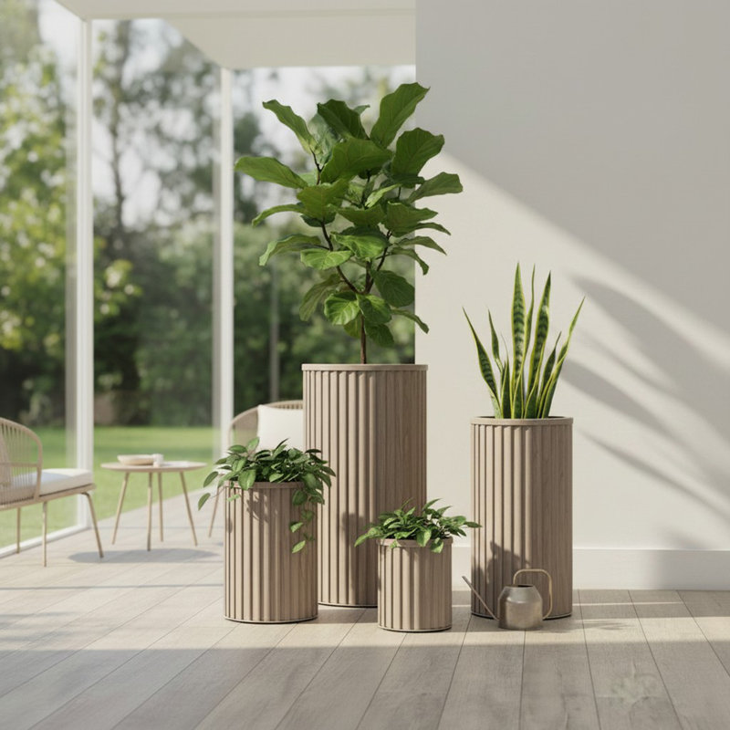 Pot à fleurs rond Strata, 10.38" H x 8.63" W x 8.63" D, Ash Brown
