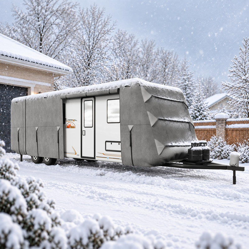 Housse de camping-car imperméable 9 couches pour roulottes de voyage 22 à 24 pi, protection pour camping-car toutes saisons - gris