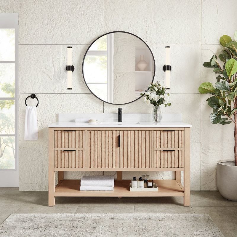Meuble-lavabo simple 60 po Chapdelaine, Chêne naturel vieilli / noir mat