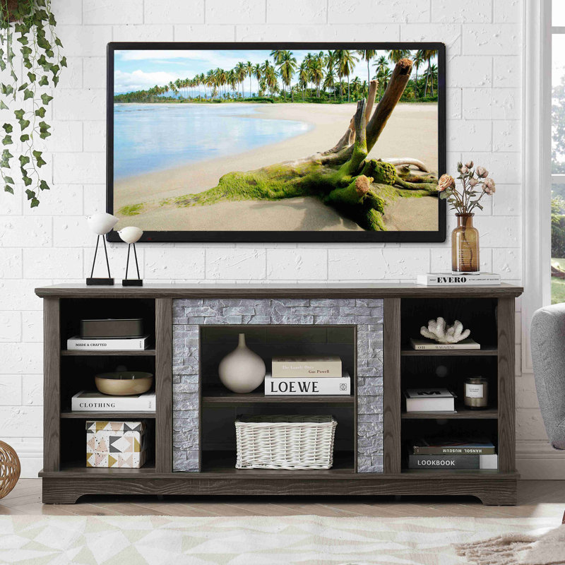 Meuble télé Mantel Stone, Gris, 20.06" H x 58.3" W x 15.4" D
