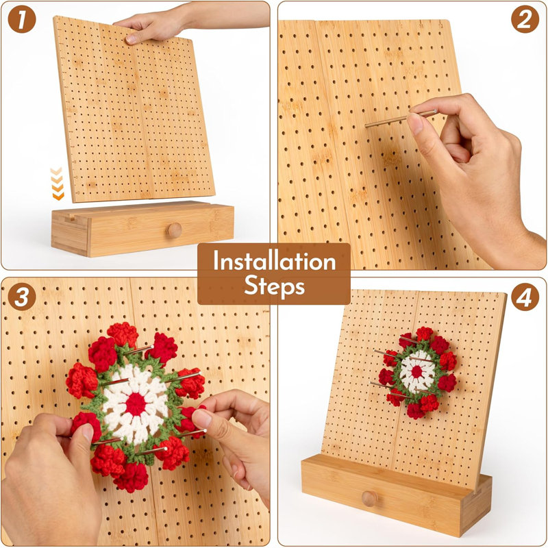 Foldable Crochet Blocking Board With 30 Pegs, Bamboo Blocking Boards For Crochet Projects, Granny Square Blocking Board, Blocking Pins, Granny Square Yarn, Knitting Blocking Mats And Pins