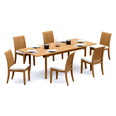 Ensemble de salle à manger 5 pièces en bois de teck de qualité A: table rectangulaire à double extension 94 po et 4 chaises sans accoudoirs Lagos # 11LG2000
