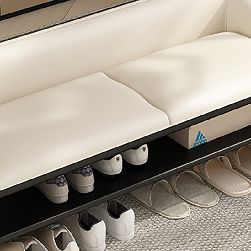 Banc de rangement pour chaussures 39,4 po multifonctionnel, Noir / Beige