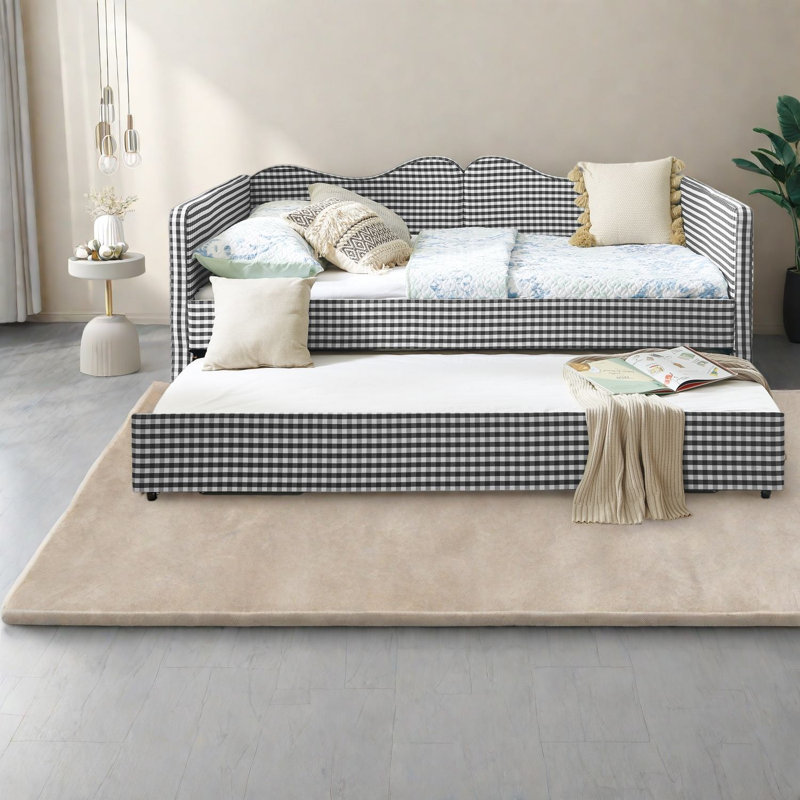 Lit de jour extensible avec rangement, panneau de fibres à densité moyenne en bois guingan, maison de campagne
