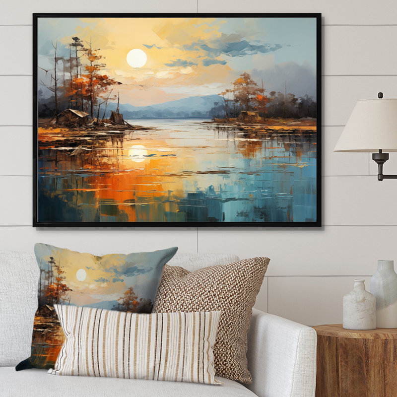 Orange Rivers Riverside Reflection II - Modern Canvas Prints, H 16 po x l 32 po x P 1 po, Cadre flottant noir