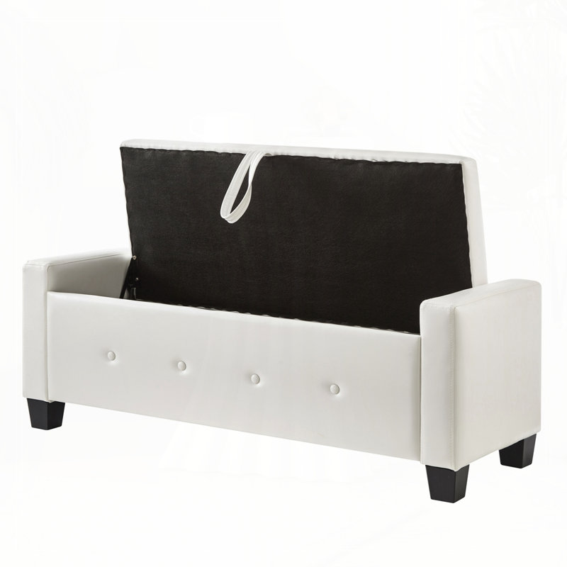 48" Ottoman Bench With Storage, Bench For Bedroom, Living Room, Hallway, Upholstered Tufted Faux Leather Pu Ottoman, White