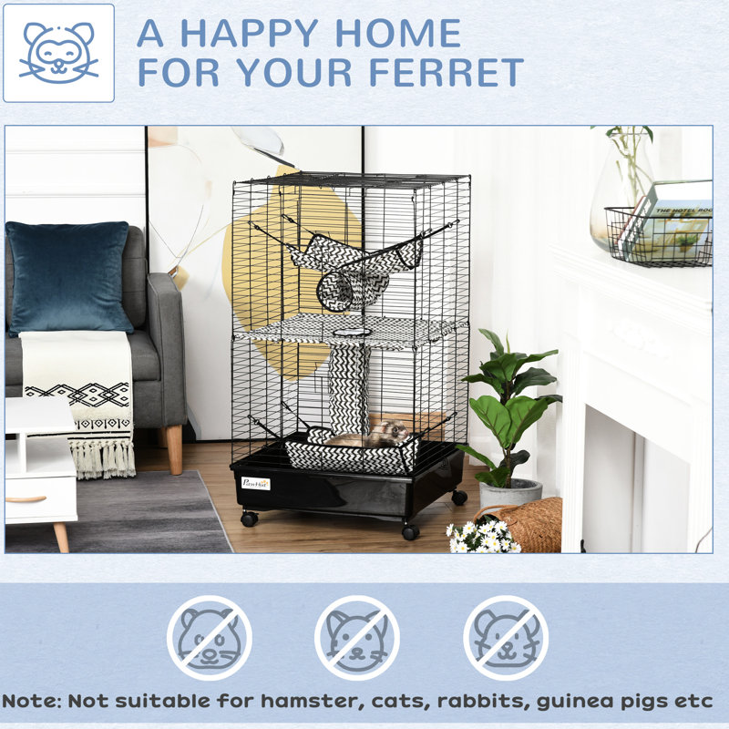 Petite cage pour animaux 42 po, noire - avec roues, freins et plateformes multiples pour animaux de compagnie