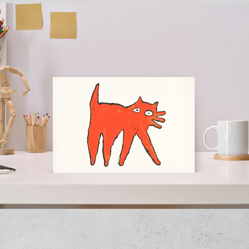 Art mural abstrait chat orange, H 12 po x l 18 po