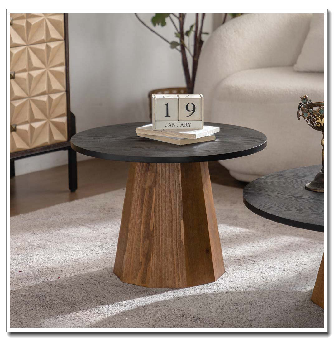 Latitude Run® Round Coffee Table Sturdy Pedestal Wooden Tea Table | Wayfair