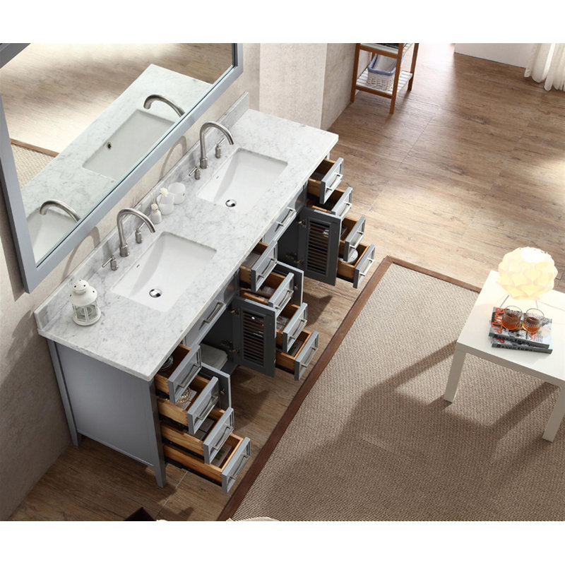 Ensemble de meuble-lavabo double 73 po Hamil, Gris, Marbre blanc de Carrare, 73"