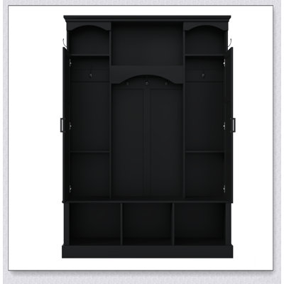 Portemanteau tout-en-un moderne avec tablettes réglables, banc de rangement de style maison de campagne arqué classique et armoires latérales doubles pour une organisation élégante du vestibule
